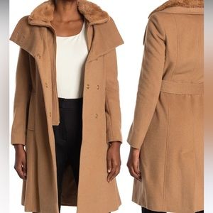 Sam Edelman Faux Fur Camel Color Belted Coat - Size 10 - NWT